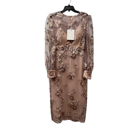 New Mac Duggal Women's Size 10 Embroidered Jewel Neck Formal Dress Mocha 70237 - Picture 2 of 16